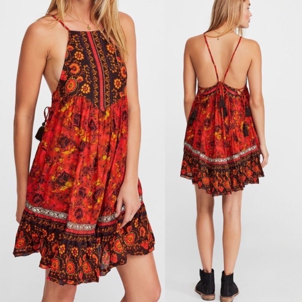 Intimately Free People Casablanca Red Print Halter Dress Sz XS